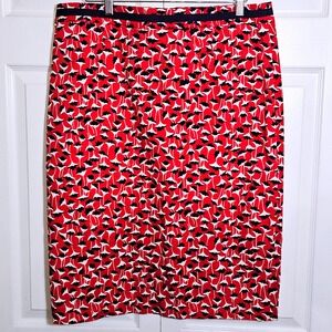 Boden Womens Pencil Skirt 14L Red Black Asian‎ Floral Knee Length Office Career